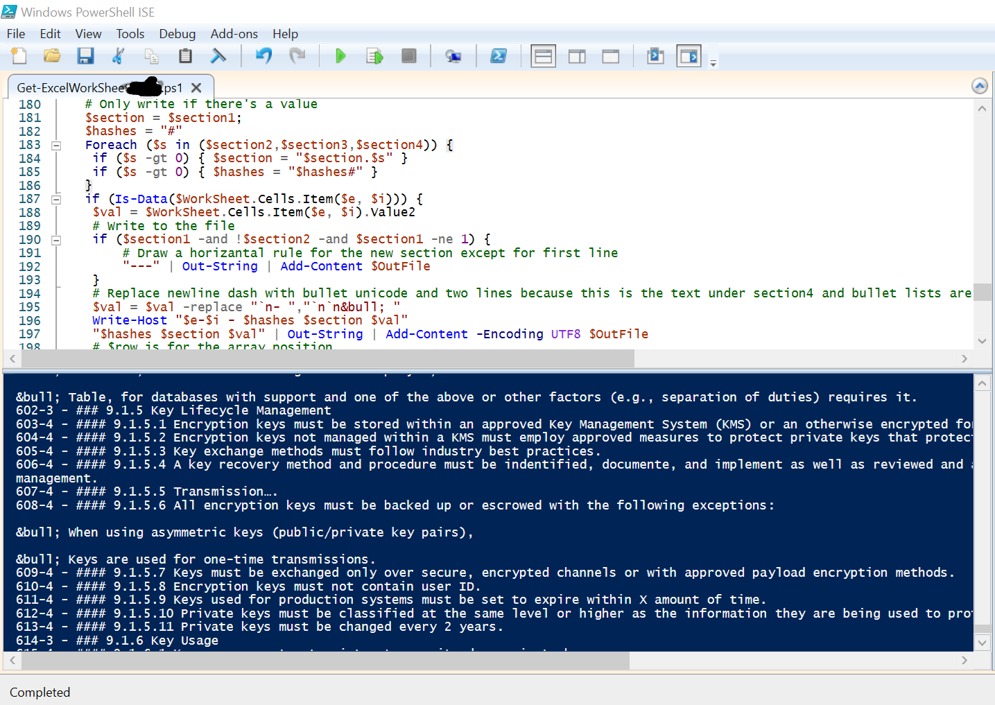 snippet of powershell being used