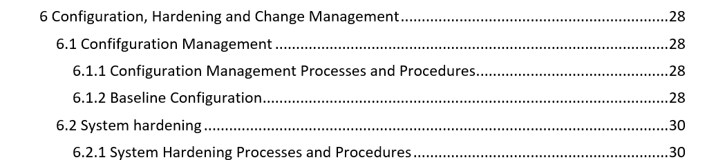 snip of word document output TOC